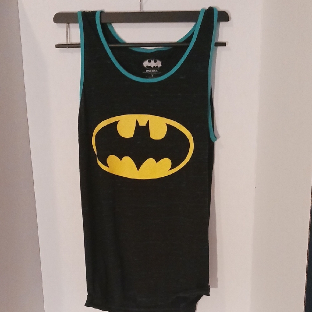 Men's Batman Sleeveless Black Tee with Yellow Emblem And Blue Piping Size M